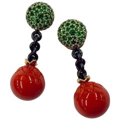 18 Karat Rose Gold Earrings with blackened Steel Coral and Tsavorite