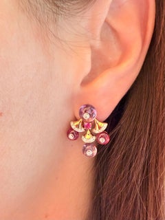 18 karat Rose Gold Earrings with Diamonds, Rubies and Amethysts