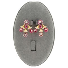 18 karat Rose Gold Earrings with Diamonds, Rubies and Amethyste