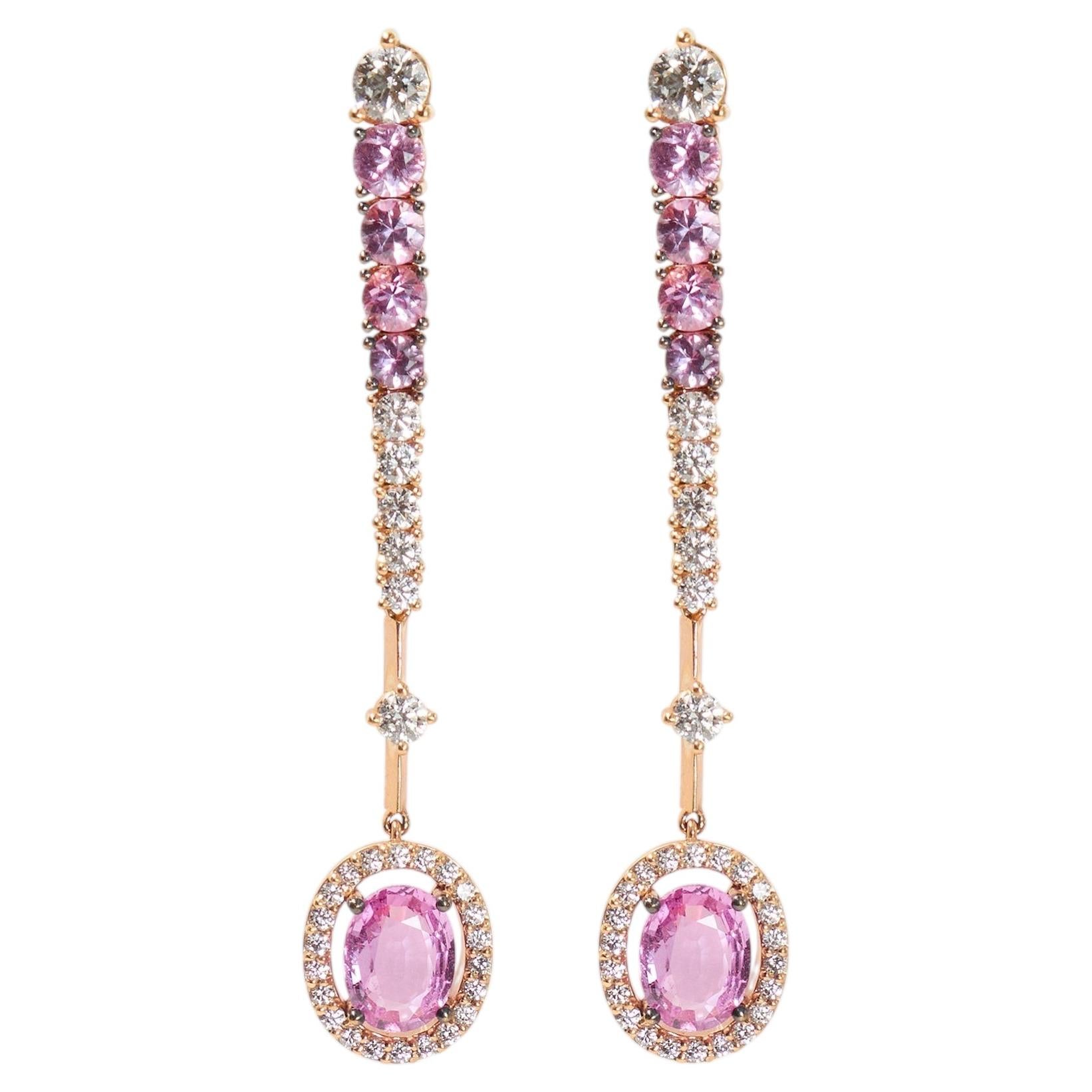 18 karat rose gold earrings with pink Sapphire and Diamonds