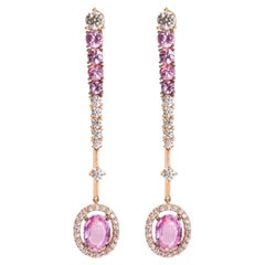 Boucles d'oreilles en or rose 18 carats, ornées de saphirs roses et de diamants