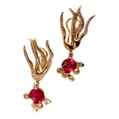 18 Karat Rose Gold Earrings with Tourmaline and Diamonds