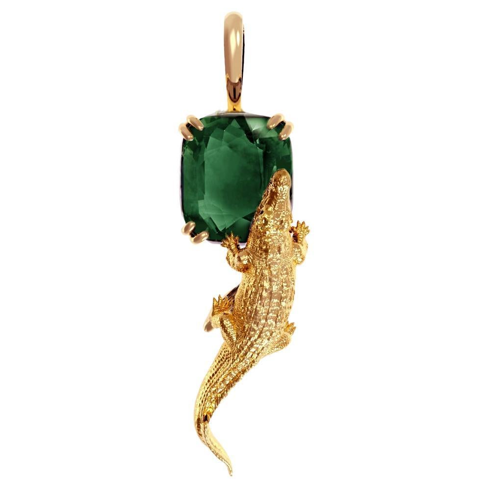Rose Gold Egyptian Revival Pendant Necklace with Green Tourmaline For Sale