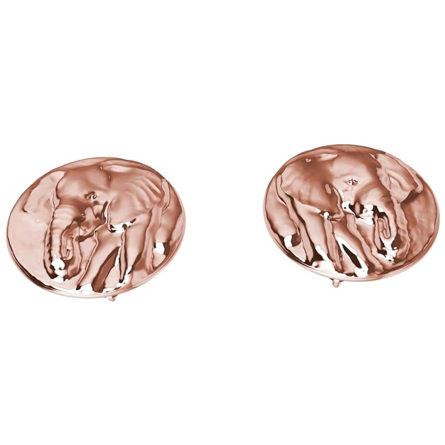 18 Karat Rose Gold Elephant Stud Earrings For Sale