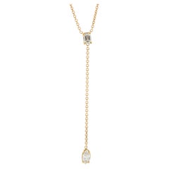 Collier lariat en or rose 18 carats avec émeraudes et diamants taille marquise