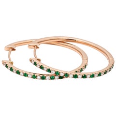 18 Karat Rose Gold Emerald Diamond Hoop Earring