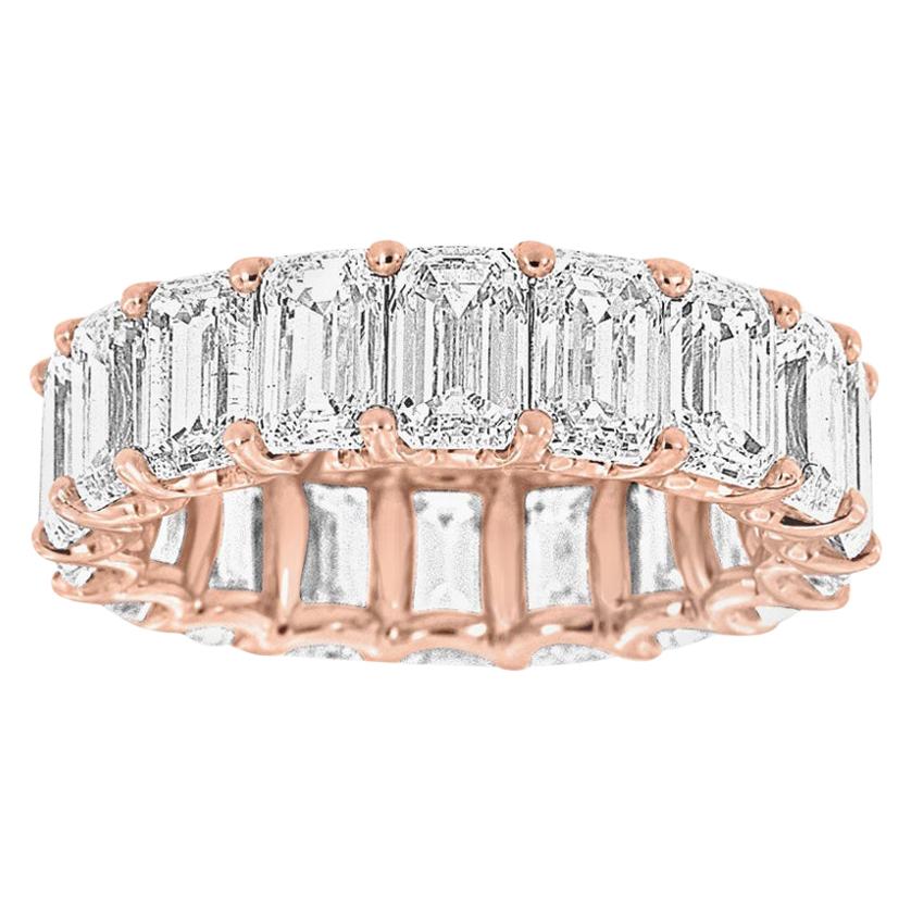 Bague d'éternité en or rose 18 carats avec diamants et émeraude de 9 1/2 carats