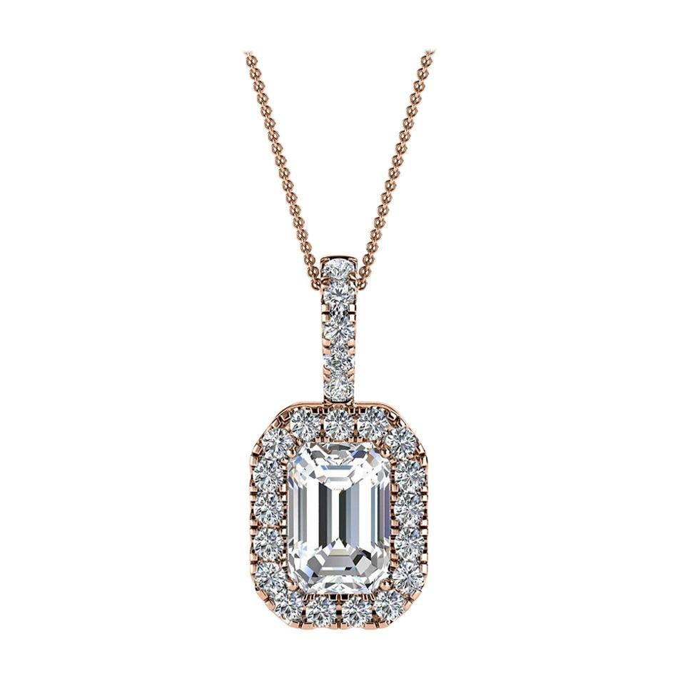 18 Karat Rose Gold Emerald Halo Diamond Pendant '1/2 Carat' For Sale