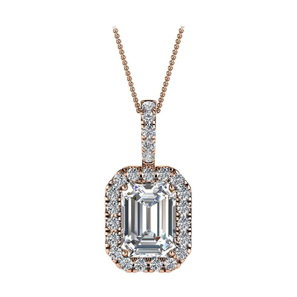 18 Karat Rose Gold Emerald Halo Diamond Pendant '3/4 Carat' For Sale