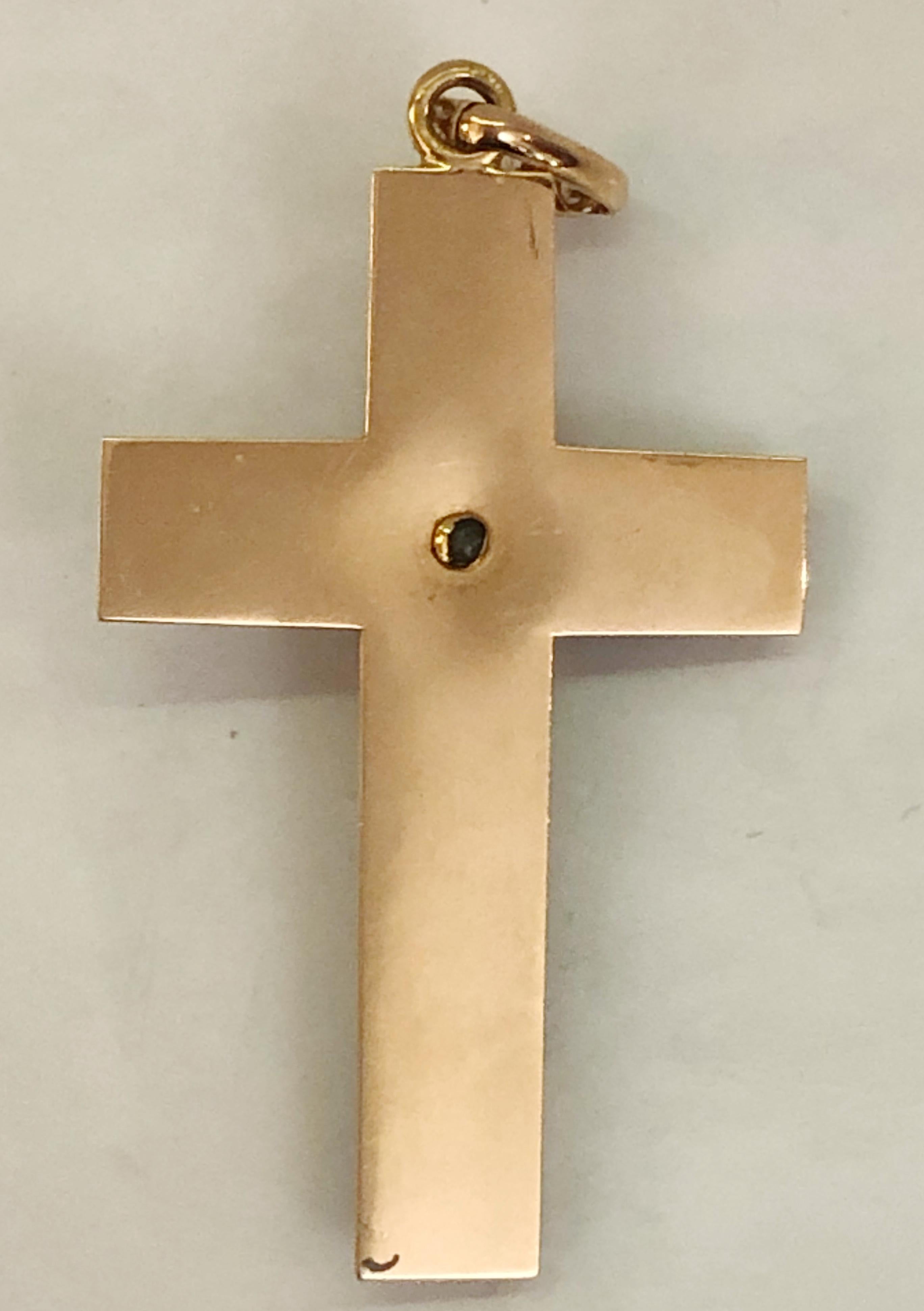 18 Karat Rose Gold Enamel and Diamond Cross Pendant In Good Condition For Sale In Palm Springs, CA