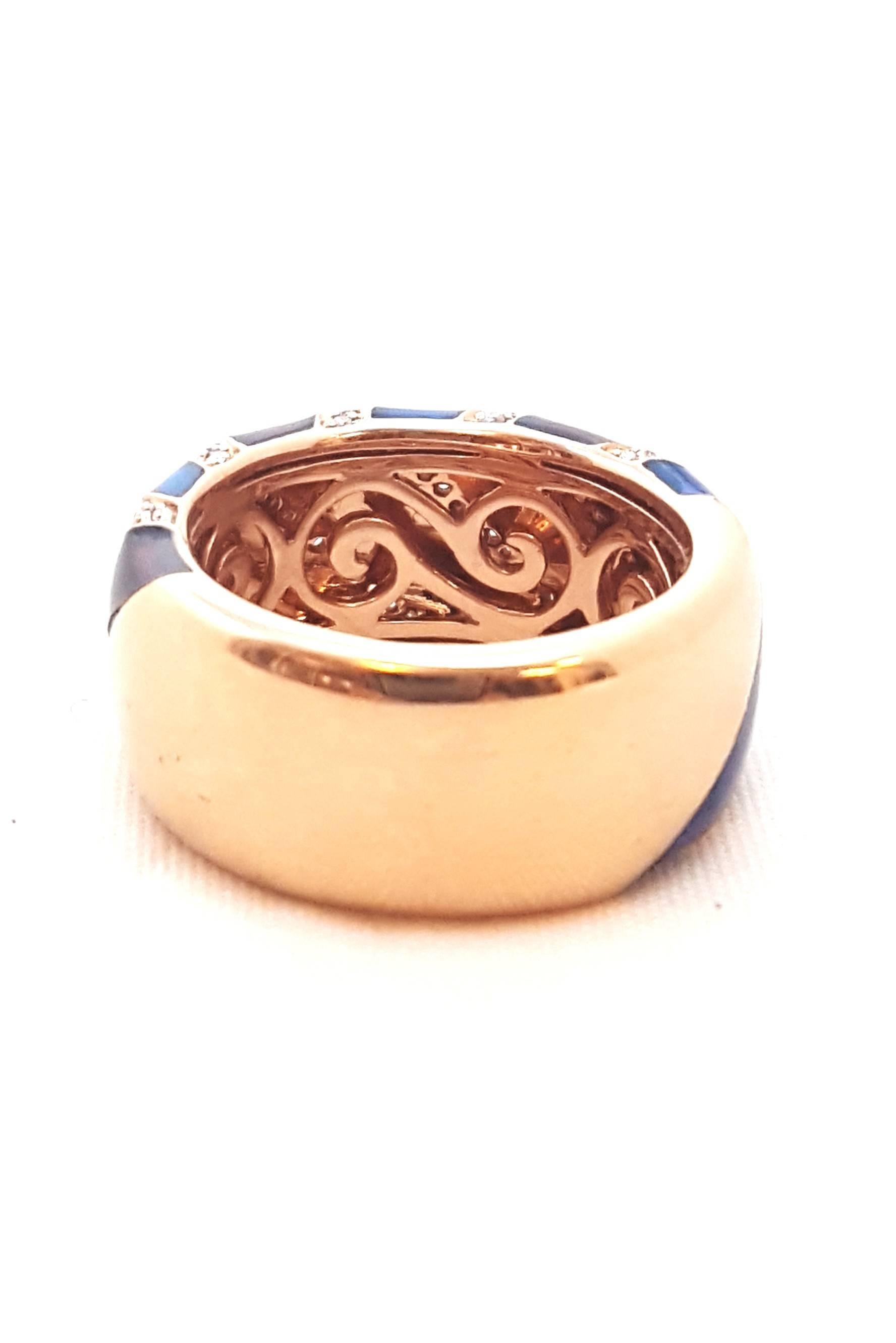 Contemporary 18 Karat Rose Gold Enamel and Diamonds Band Style Ring For Sale