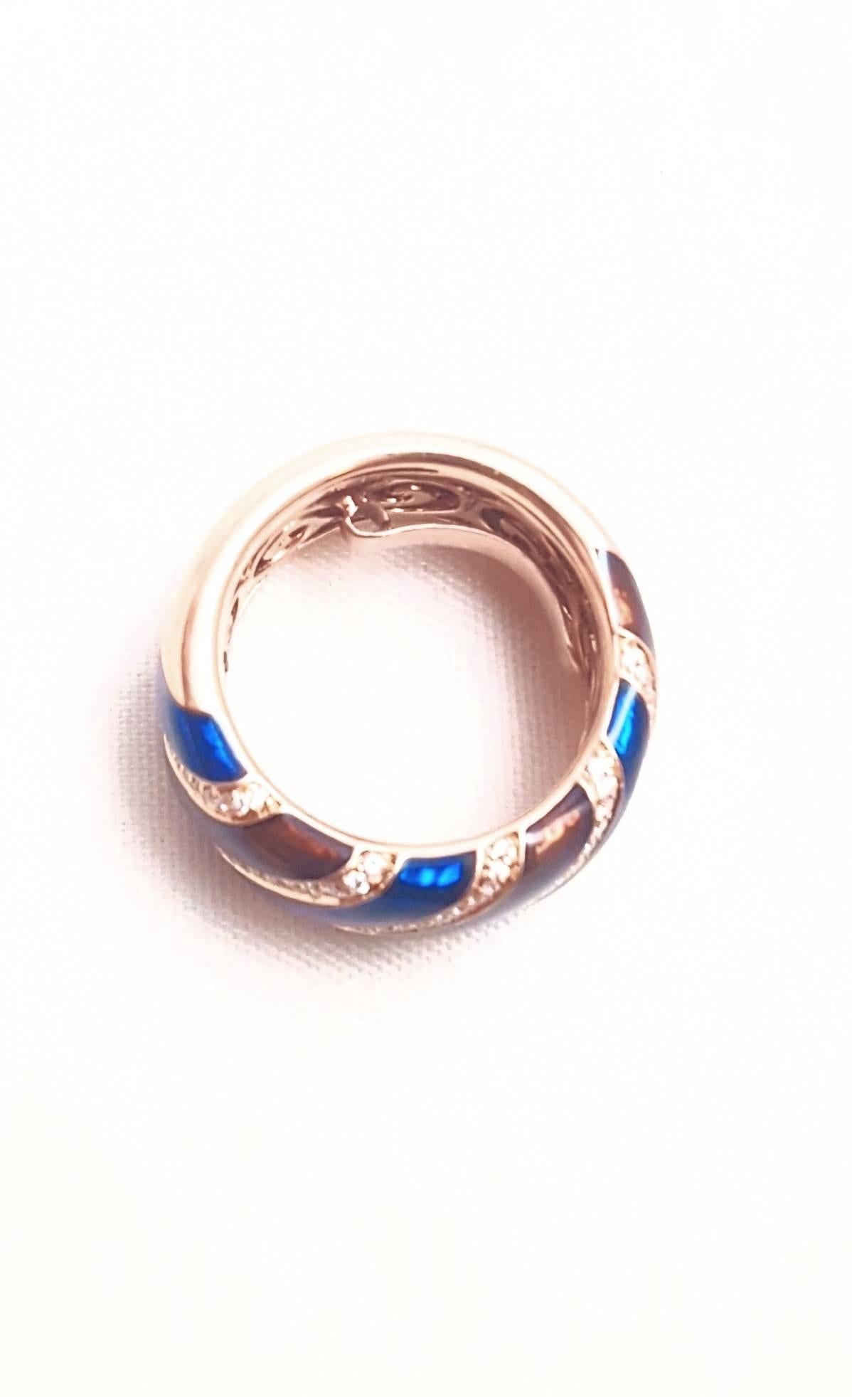 Women's or Men's 18 Karat Rose Gold Enamel and Diamonds Band Style Ring For Sale