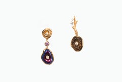 18 Karat Rose Gold Enamel Mushroom Earrings with Sapphire, Quartz and Diamond