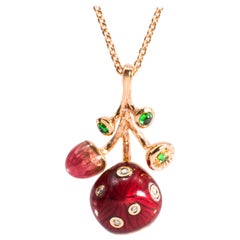 18 Karat Rose Gold Enamel Mushroom Pendant with Diamonds and Tsavorites