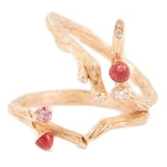 18 Karat Rose Gold Enamel Mushroom Ring with Pink Sapphire and White Diamond