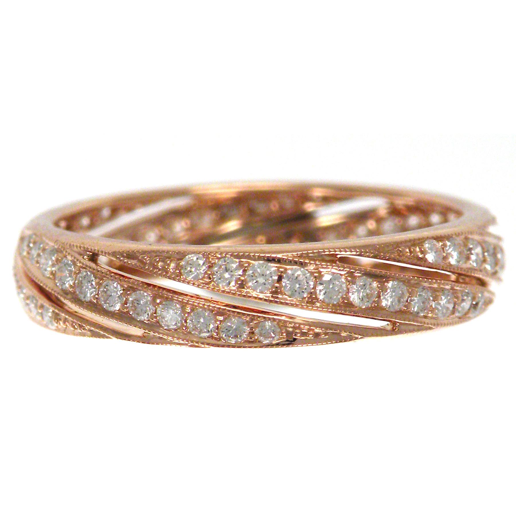 Contemporary 18 Karat Rose Gold Endless Circle Diamond Eternity Band Ring Chavana Collection For Sale