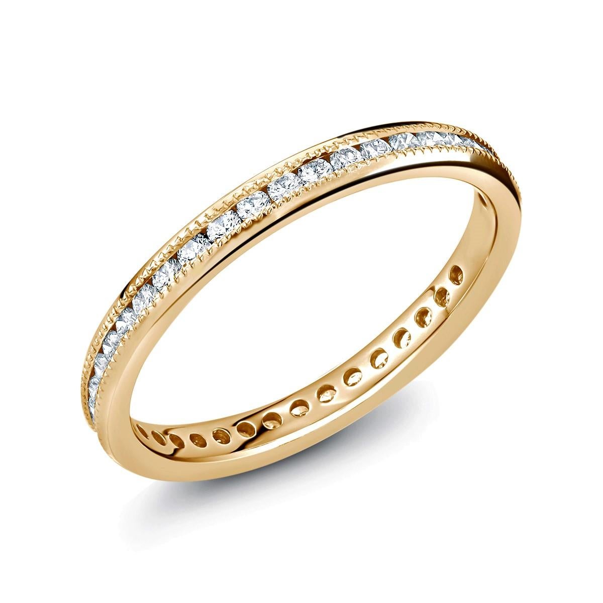 18 Karat Rose Gold Eternity Diamond Milgrain Two Millimeter Wedding Band  In New Condition In New York, NY