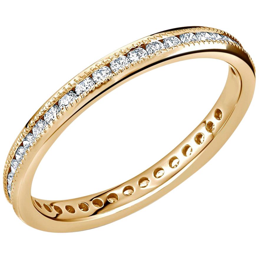 18 Karat Rose Gold Eternity Diamond Milgrain Two Millimeter Wedding Band 