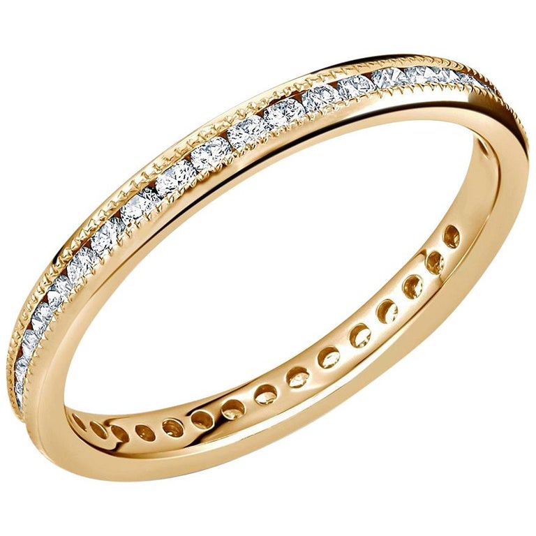 18 Karat Rose Gold Eternity Diamond Milgrain Wedding Band Weighing 0.50