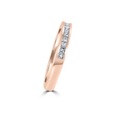 18 Karat Rose Gold Eternity Ring Band Half Set with Princess Cut Diamonds