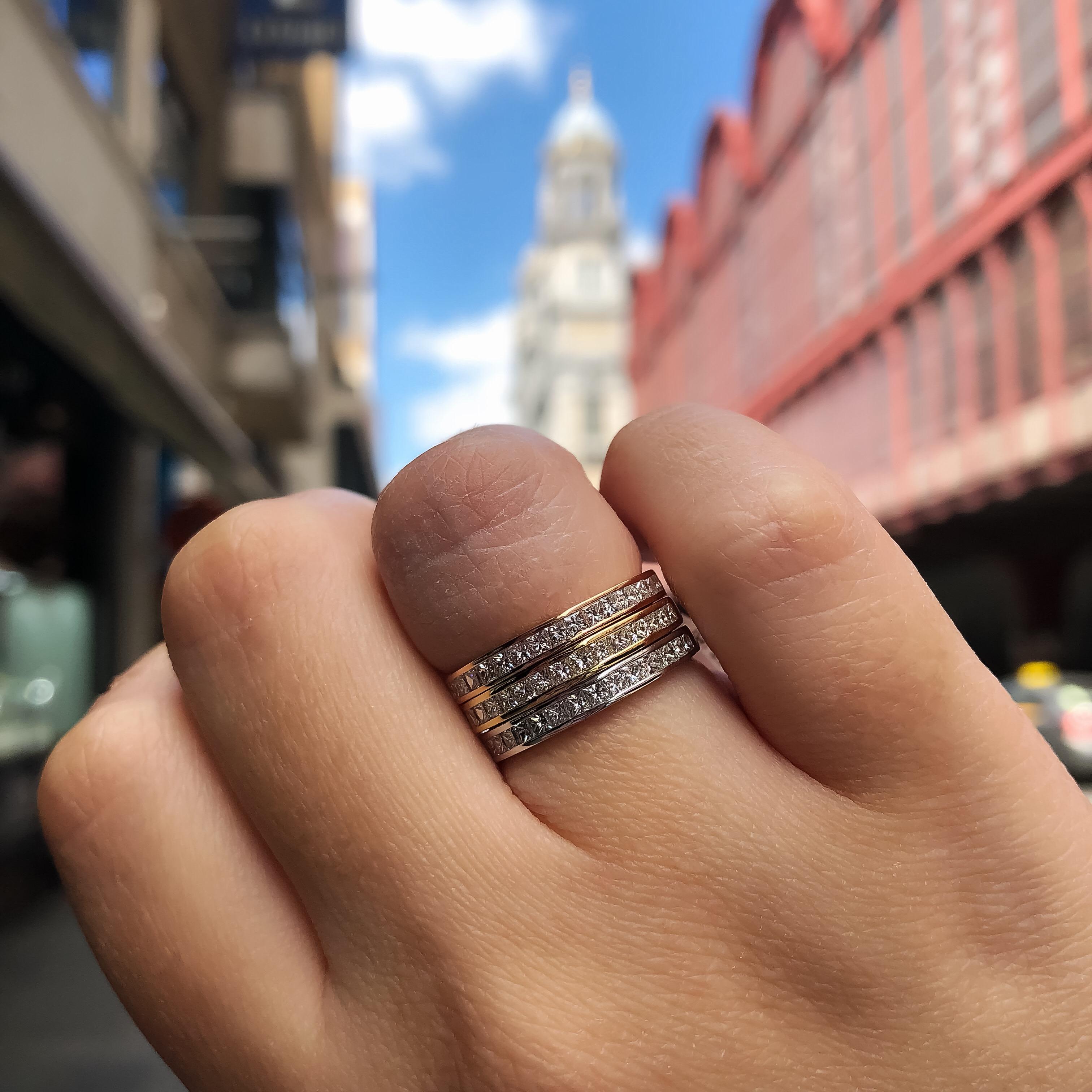 Women's 18 Karat Rose Gold Eternity Ring Band Half Set with Princess Cut Diamonds For Sale