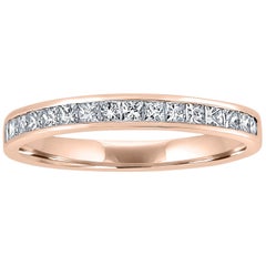 18 Karat Rose Gold Eternity Ring Band Half Set with Princess Cut Diamonds