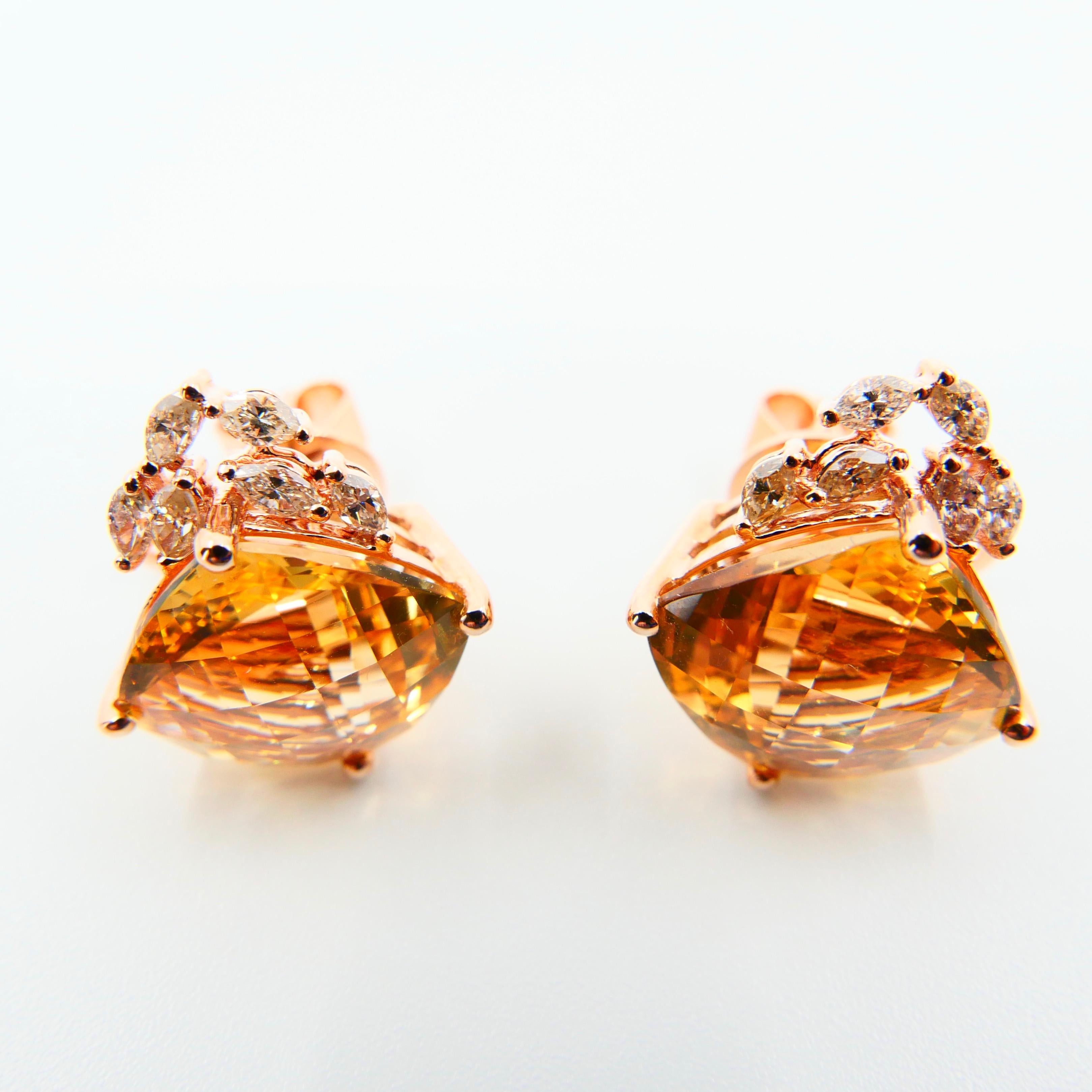 Clous d'oreilles en or rose 18 carats, citrine facettée 13,19 carats et diamants. XXL en vente 4