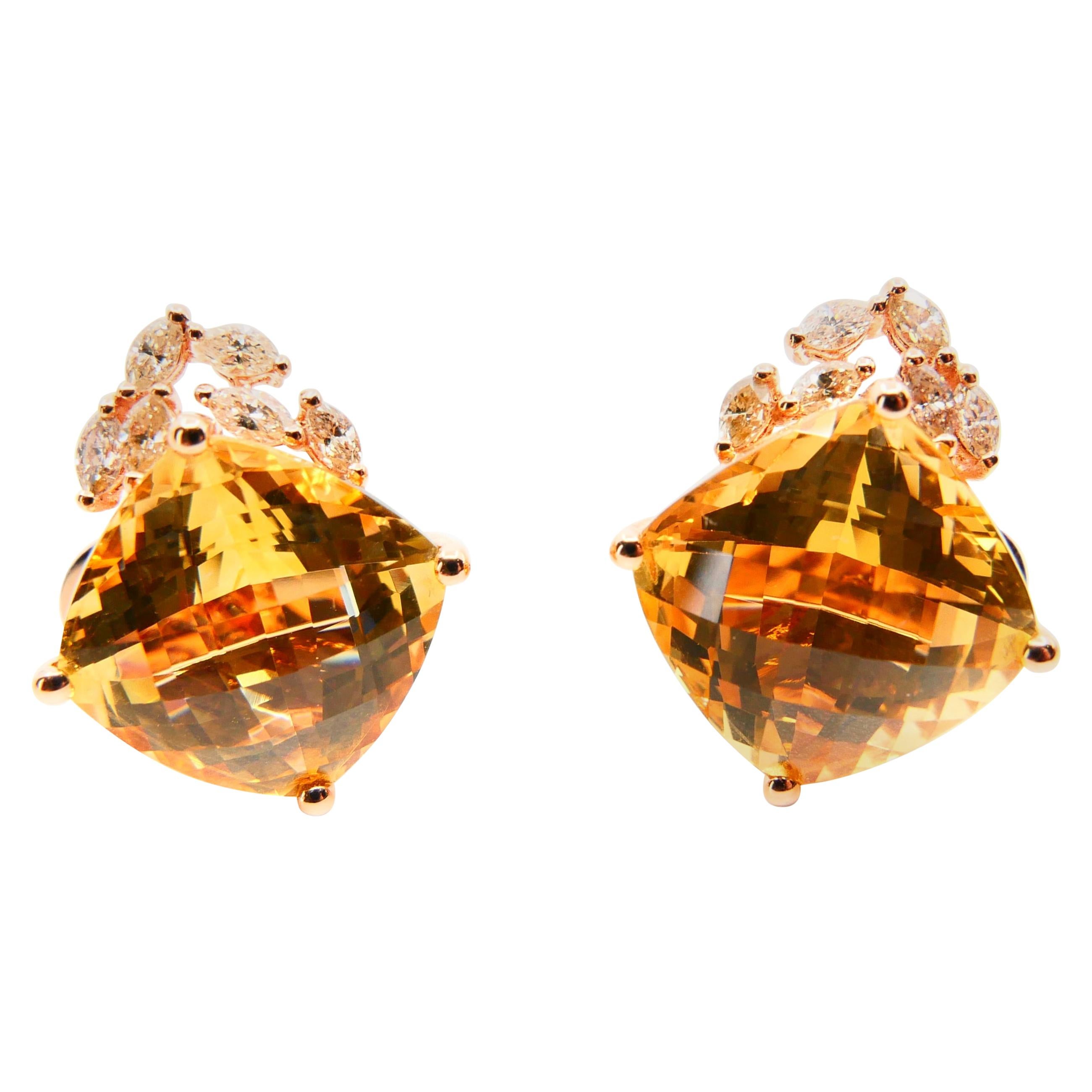 Contemporain Clous d'oreilles en or rose 18 carats, citrine facettée 13,19 carats et diamants. XXL en vente