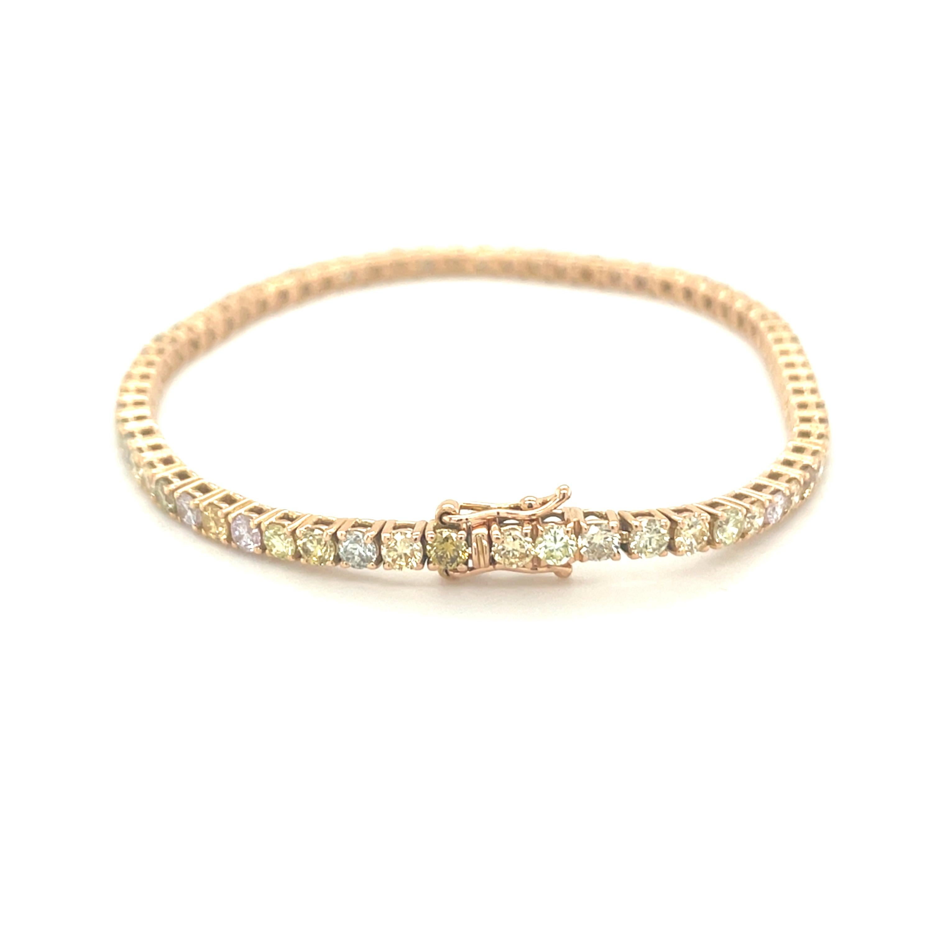 Bracelet tennis fantaisie en or rose 18 carats et diamants Unisexe en vente