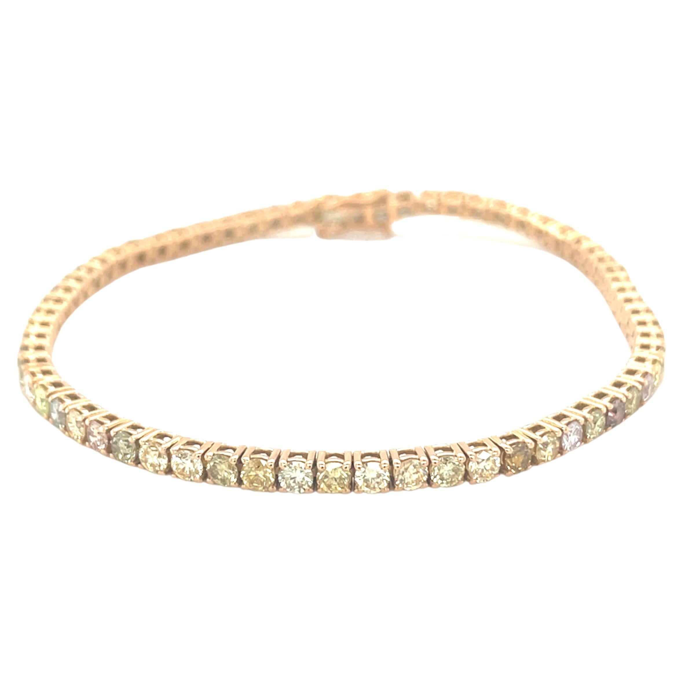 18 Karat Rose Gold Fancy Diamond Tennis Bracelet For Sale