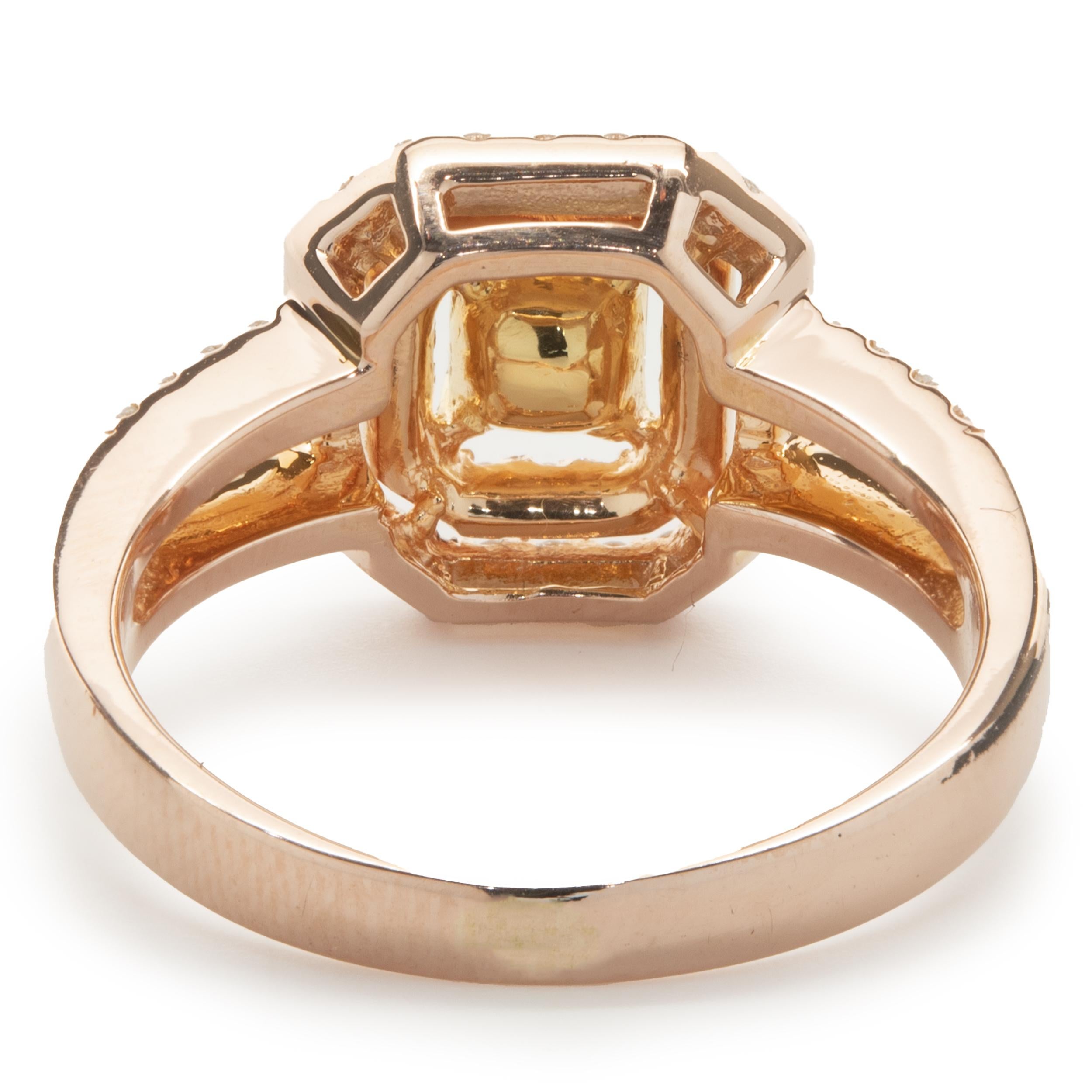 Princess Cut 18 Karat Rose Gold Fancy Yellow and White Diamond Engagement Ring For Sale