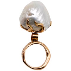 18 Karat Rose Gold Fede Ring with Pearl and Diamonds