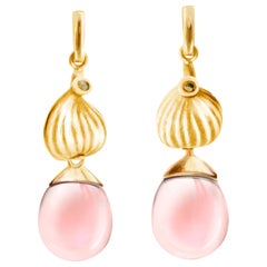 18 Karat Rose Gold Fig Cocktail Transformer Earrings with Pink Quartzes