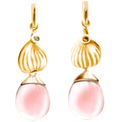 Used Eighteen Karat Rose Gold Fig Cocktail Earrings with Rose Quartzes