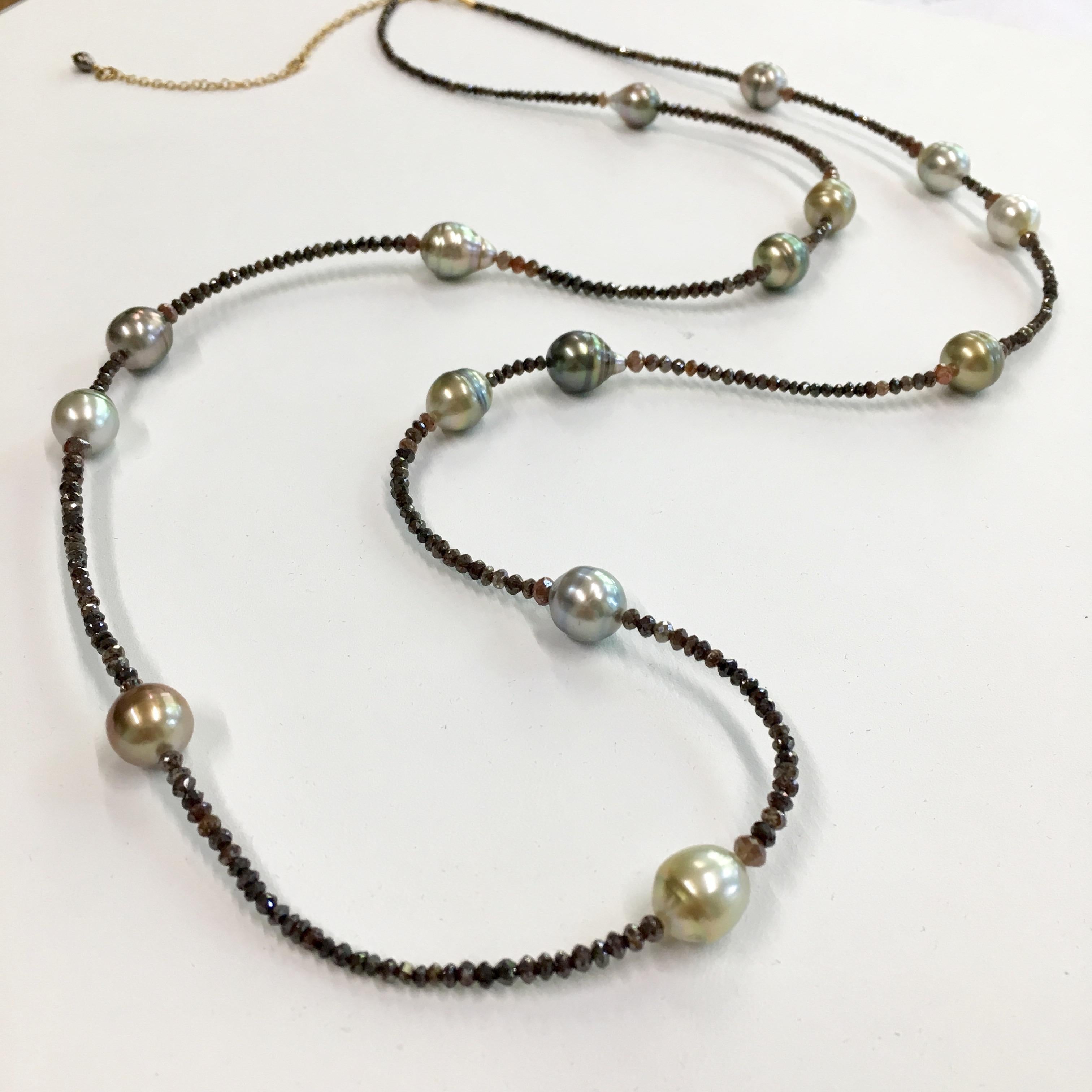 18 Karat Rose Gold Fiji Pearl and Diamond Beaded Necklace In New Condition For Sale In Wiernsheim, DE