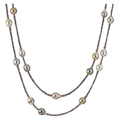 18 Karat Rose Gold Fiji Pearl and Diamond Beaded Necklace