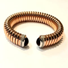 18 Karat Rose Gold Flexible Cuff Bracelet with Amethyst and Diamond End Caps