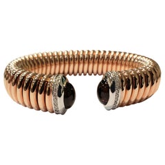 18 Karat Rose Gold Flexible Cuff Bracelet with Amethyst and Diamond End Caps 18 Karat Rose Gold Flexible Cuff Bracelet with Amethyst and Diamond End Caps