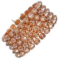 18 Karat Rose Gold Flexible Retro Link Cuff Bracelet