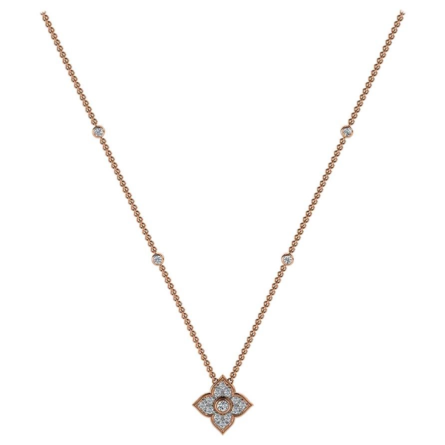 18 Karat Rose Gold Floral Diamond Necklace '1/5 Carat' For Sale