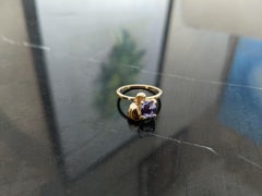 Eighteen Karat Gold Flower Contemporary Ring with Purple Cushion Spinel
