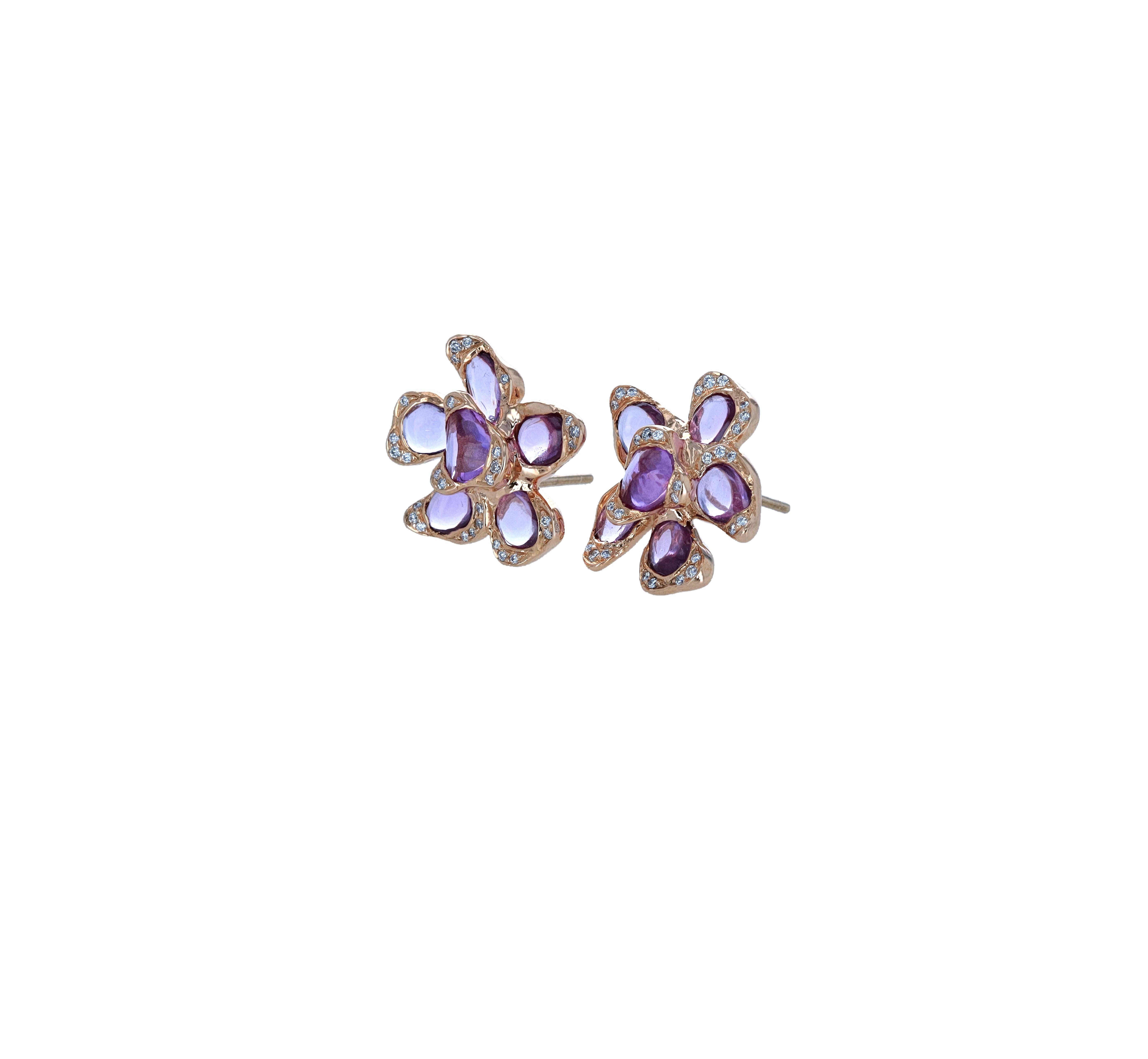 18 Karat Rose Gold Flower Earrings with Pink Sapphires 1