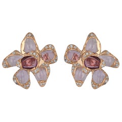 18 Karat Rose Gold Flower Earrings with Pink Sapphires