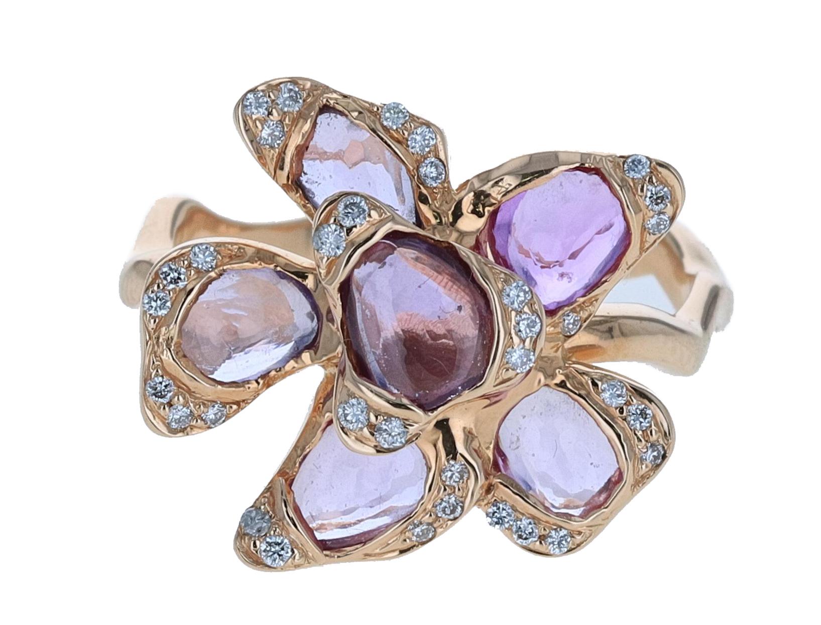 Women's 18 Karat Rose Gold Flower Ring with Pink Sapphires