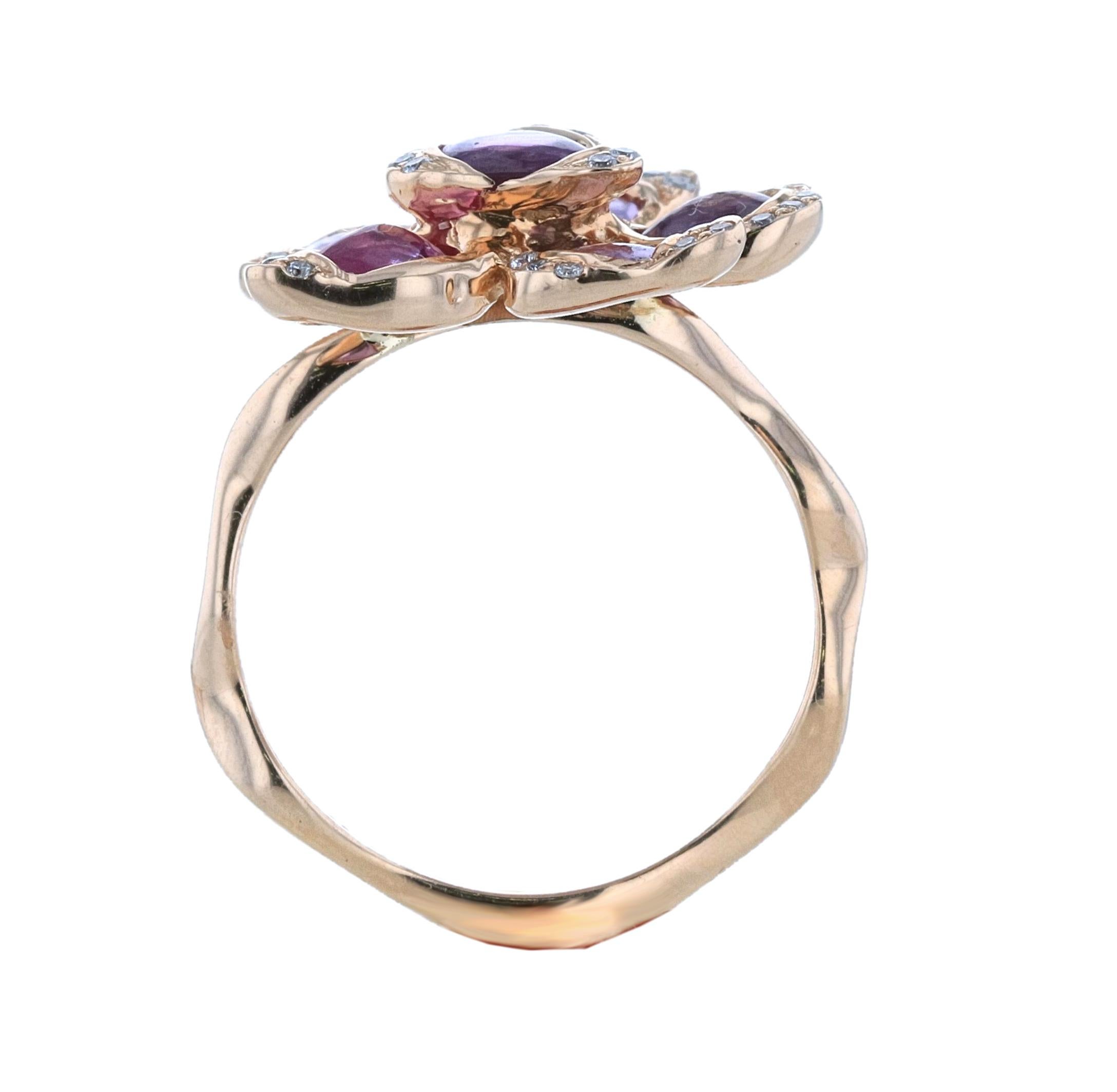 18 Karat Rose Gold Flower Ring with Pink Sapphires 4