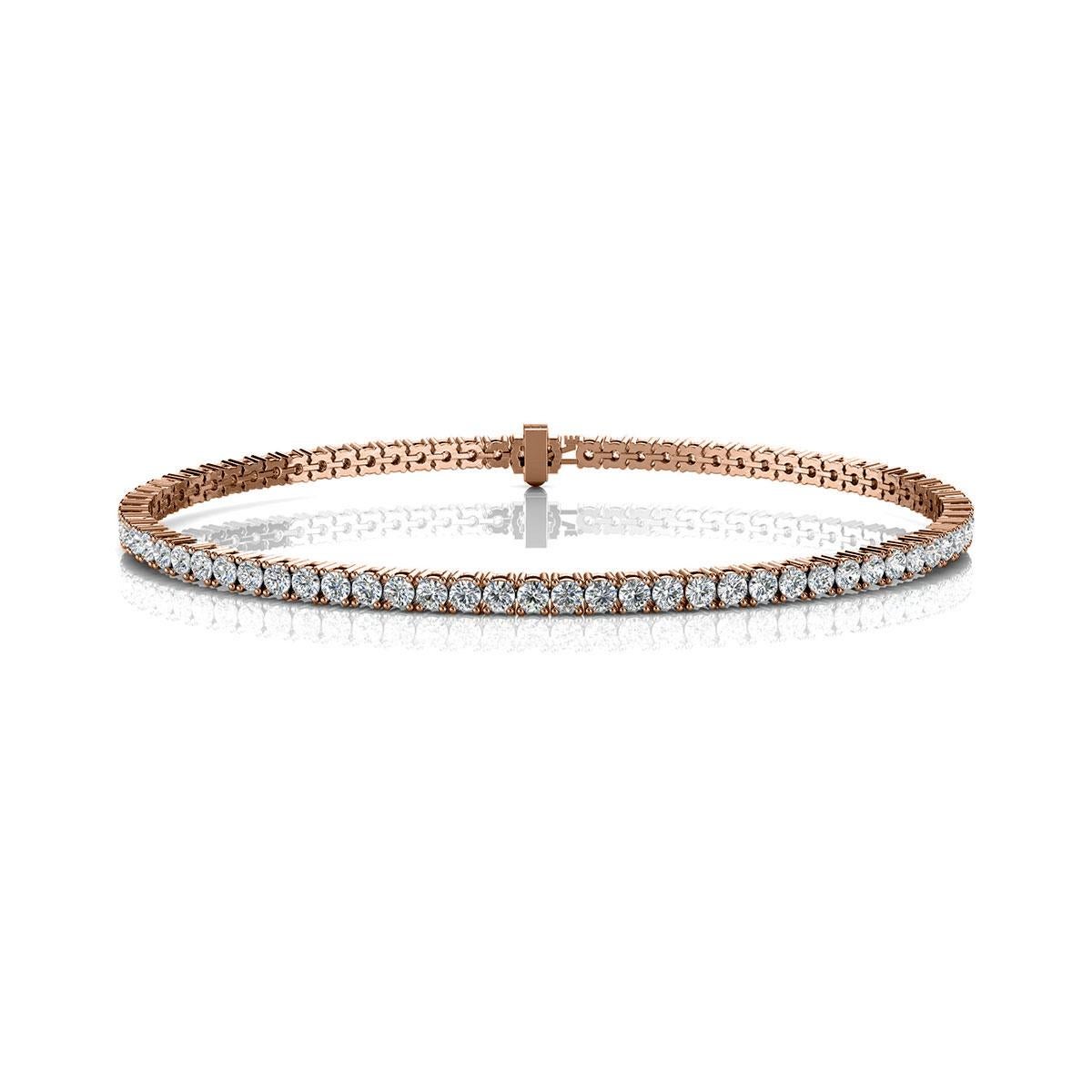A timeless four prongs diamonds tennis bracelet. Experience the Difference!

Product details: 

Center Gemstone Type: NATURAL DIAMOND
Center Gemstone Color: WHITE
Center Gemstone Shape: ROUND
Center Diamond Carat Weight: 3
Metal: 18K Rose Gold
Metal