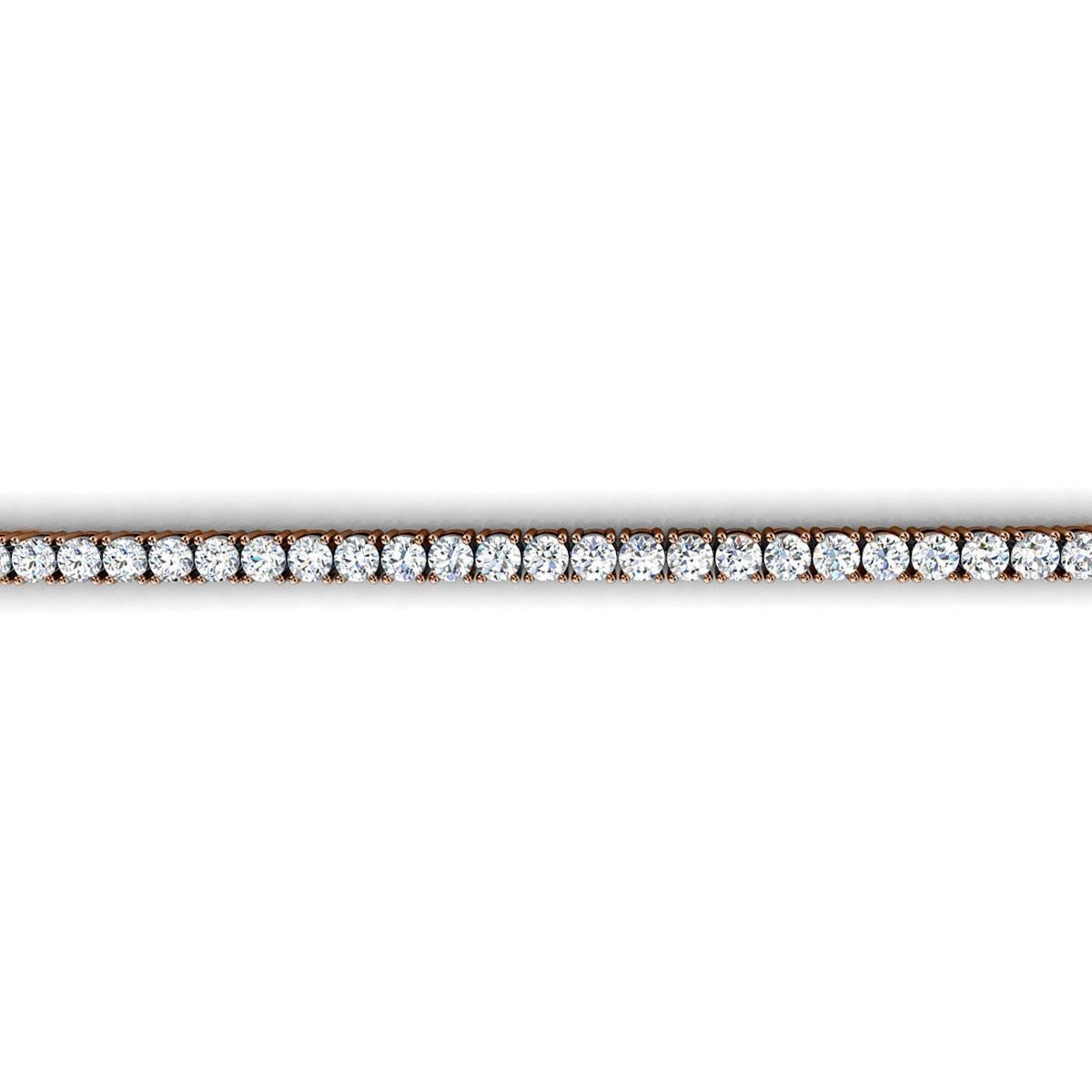 Round Cut 18 Karat Rose Gold Four Prongs Diamond Tennis Bracelet '4 Carat' For Sale