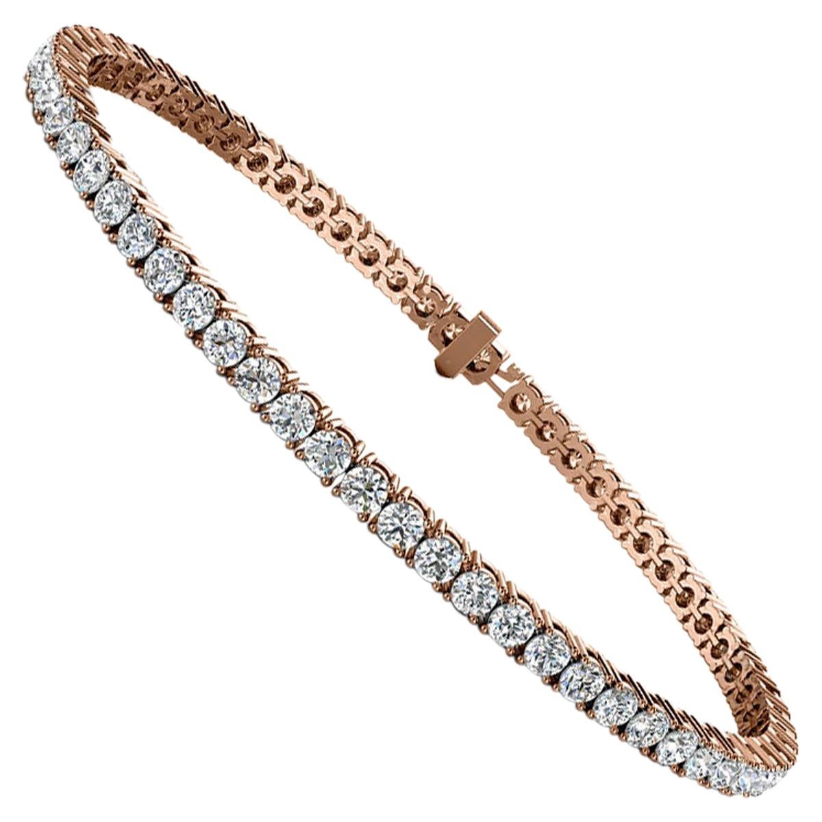 18 Karat Rose Gold Four Prongs Diamond Tennis Bracelet '4 Carat' For Sale