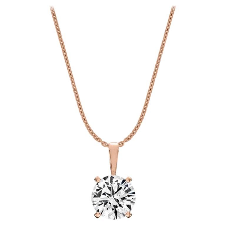 18 Karat Rose Gold Four Prongs Natural Diamond Pendant '1 1/2 Carat' For Sale