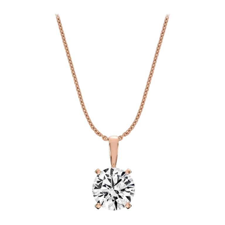 18 Karat Rose Gold Four Prongs Natural Diamond Pendant '2 Carat' For Sale